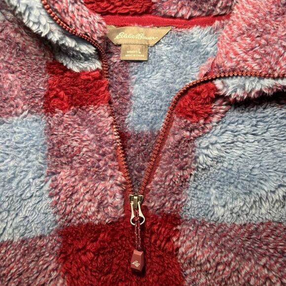 Eddie Bauer NWT Women's Plush Quarter Zip in Harbor Check Size Large - Picture 2 of 5